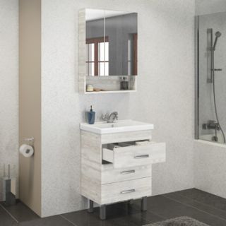 Comforty Тумба-умывальник "Никосия-60Н" дуб белый с раковиной Fest 60 F01